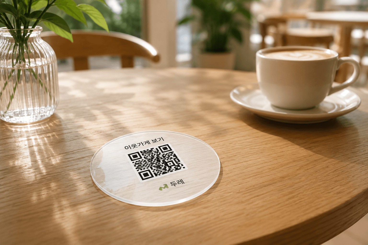 가족가게 테이블에 부착된 두레 QR